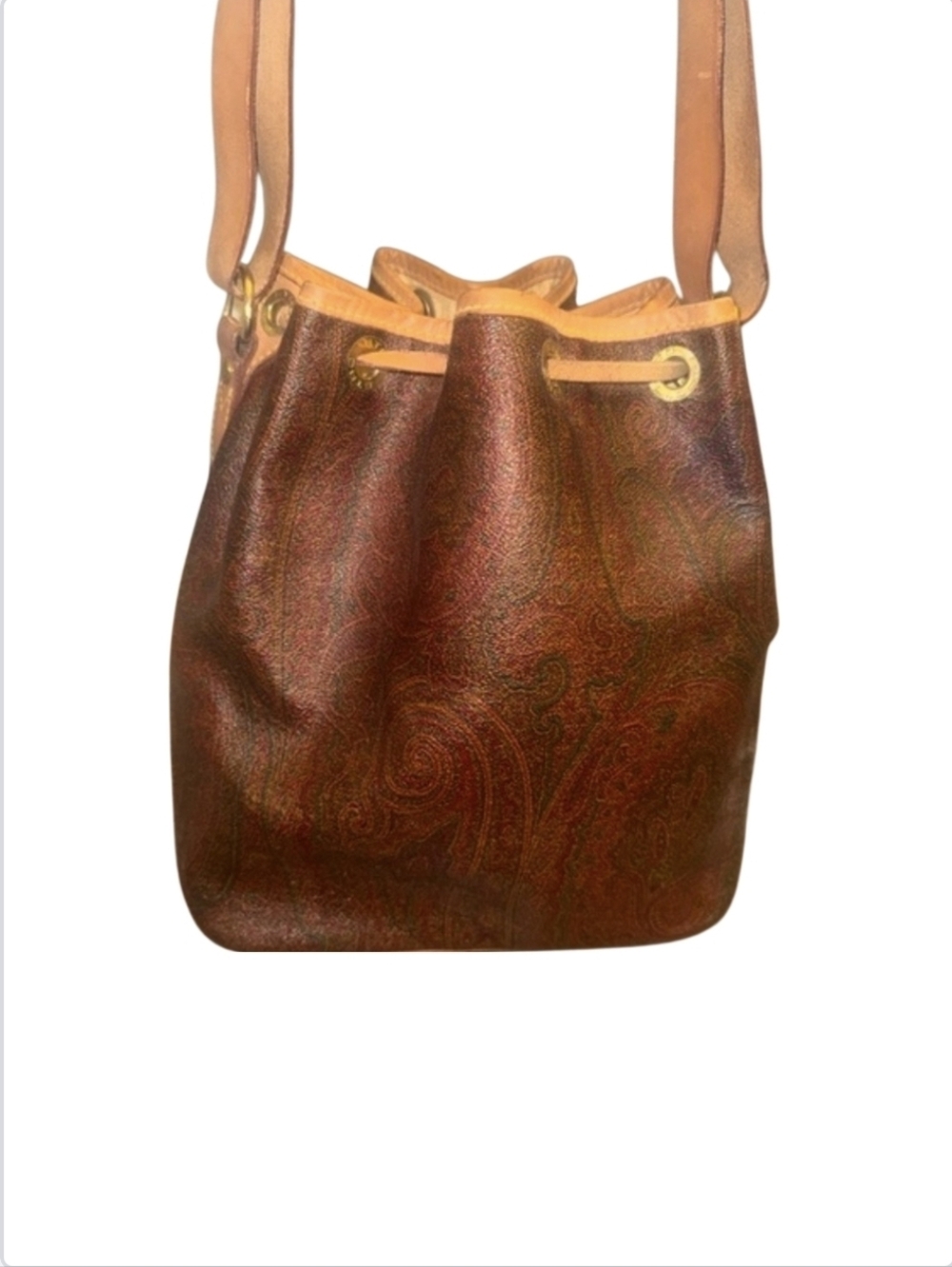 Etro Paisley Bucket Bag with Vachetta Leather Trim and Strap - Picture 2 of 6